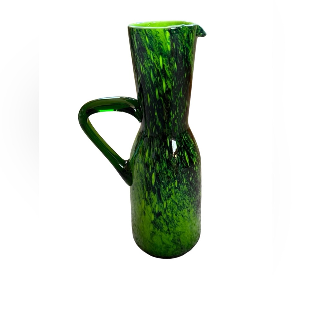 Vintage Empoli Italy Jug Pitcher Arno Crystal Shop 13"H Variegated Cased Green